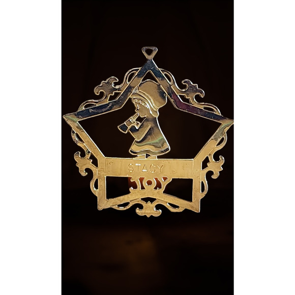 Vintage Gold Tone Christmas Tree Ornament Metal Star Personalized Stacy See Pic - Picture 1 of 5